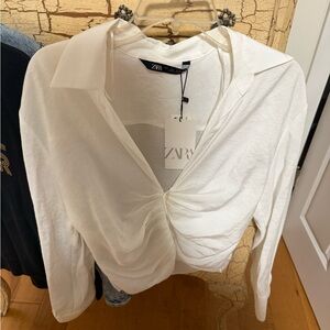 Zara Elegant White Ruched Blouse